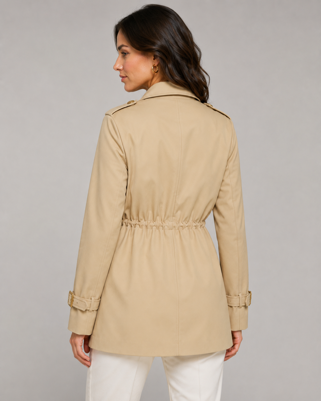 Women's Short Trench Coat - Double Breasted Belted Jacket