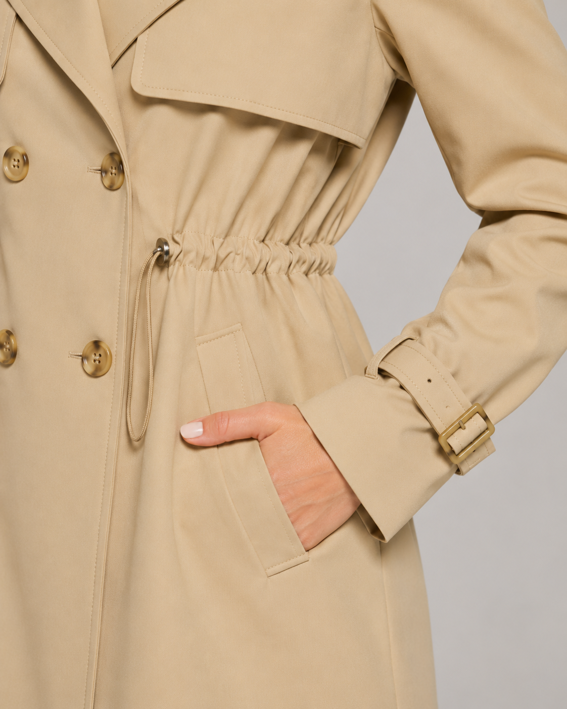 Women's Short Trench Coat - Double Breasted Belted Jacket