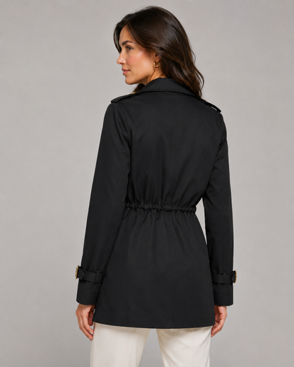 Women's Short Trench Coat - Double Breasted Belted Jacket