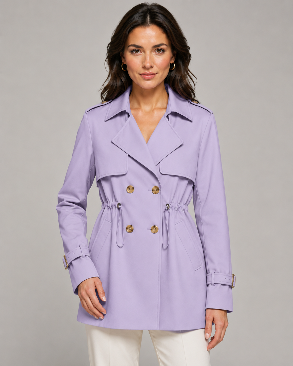 Women's Short Trench Coat - Double Breasted Belted Jacket