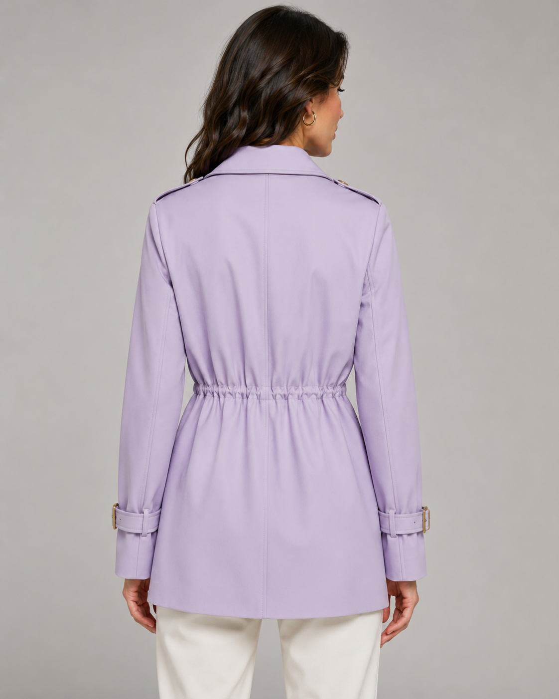 Women's Short Trench Coat - Double Breasted Belted Jacket
