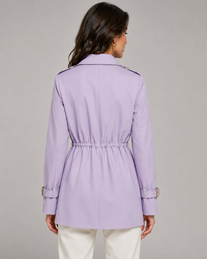 Women's Short Trench Coat - Double Breasted Belted Jacket