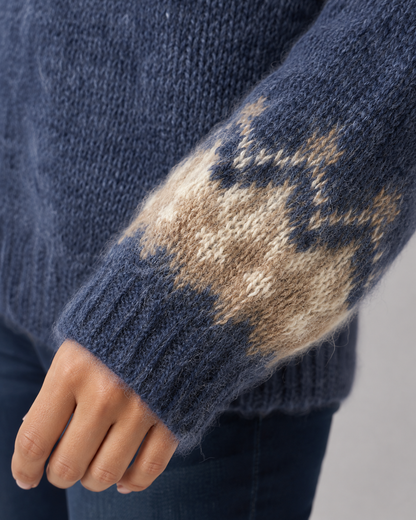 Women's Fair Isle Sweater - Crew Neck Relaxed Knit