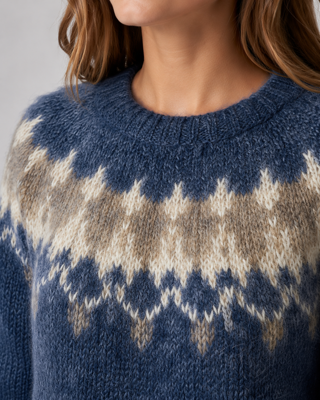 Women's Fair Isle Sweater - Crew Neck Relaxed Knit