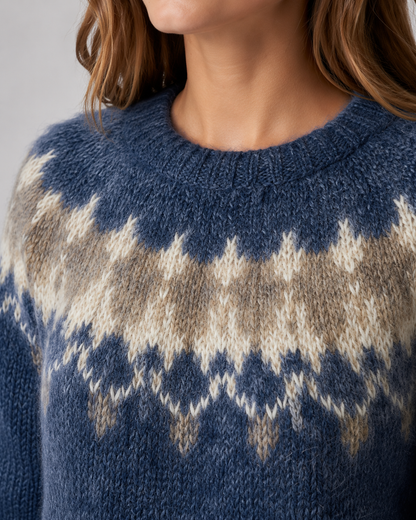 Women's Fair Isle Sweater - Crew Neck Relaxed Knit