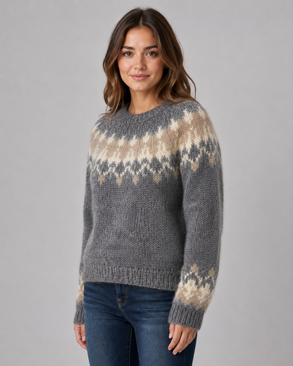 Women's Fair Isle Sweater - Crew Neck Relaxed Knit