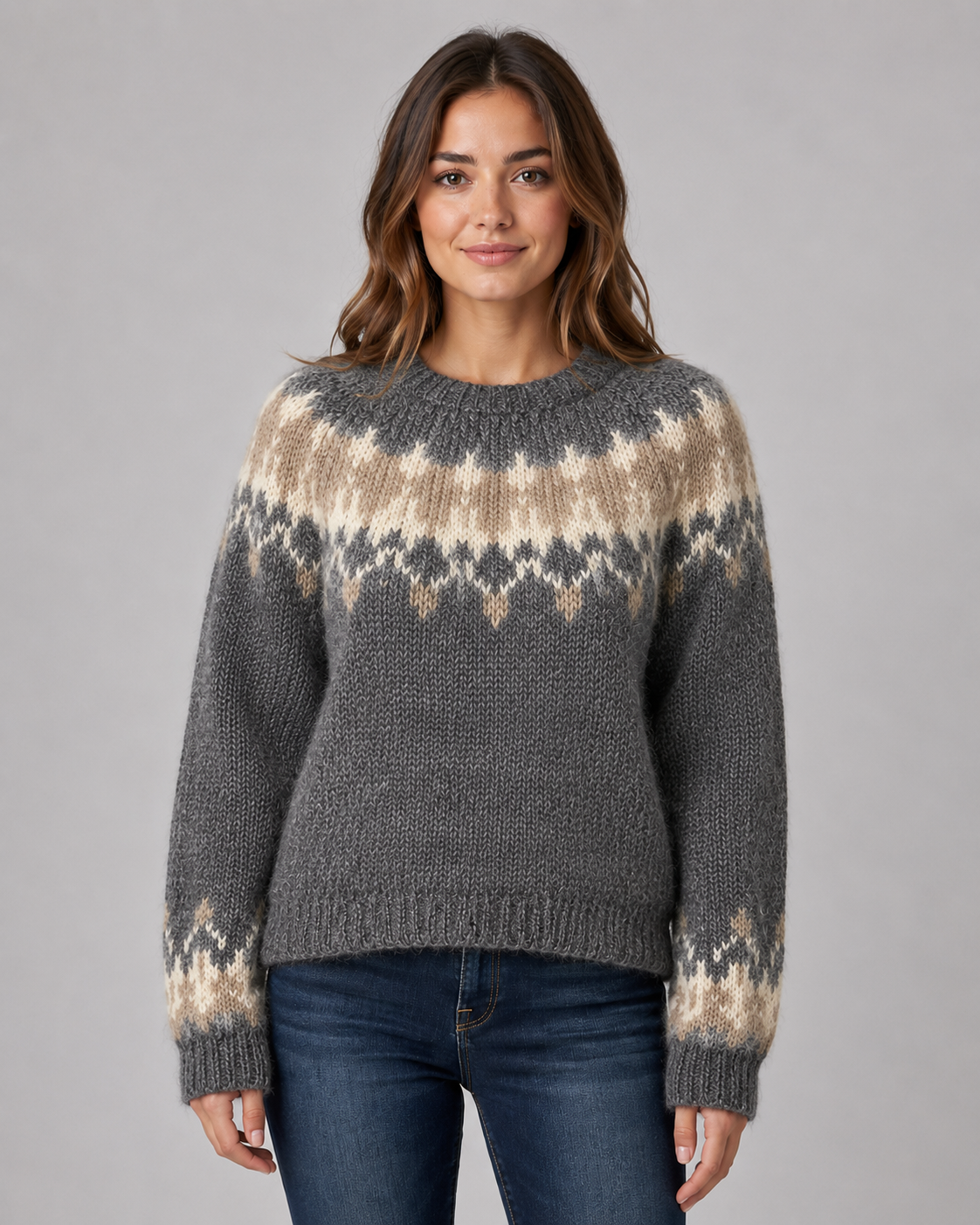 Women's Fair Isle Sweater - Crew Neck Relaxed Knit