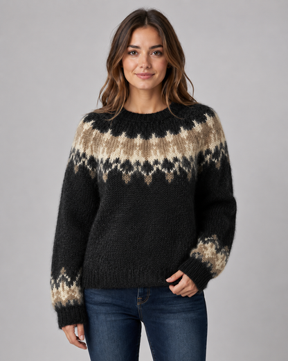 Women's Fair Isle Sweater - Crew Neck Relaxed Knit