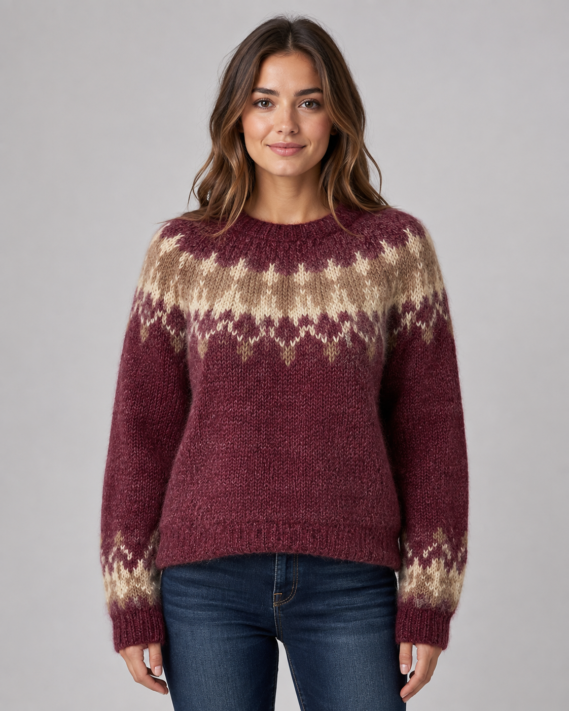 Women's Fair Isle Sweater - Crew Neck Relaxed Knit