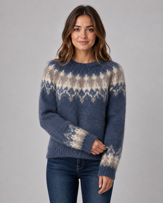 Women's Fair Isle Sweater - Crew Neck Relaxed Knit