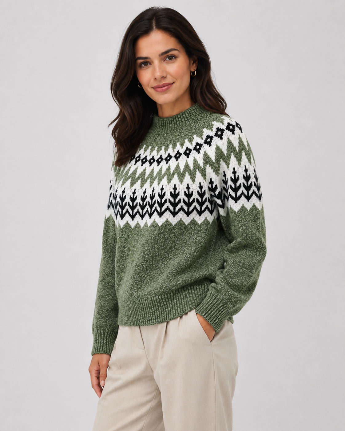 Women's Fair Isle Sweater - Mock Neck Ribbed Knit