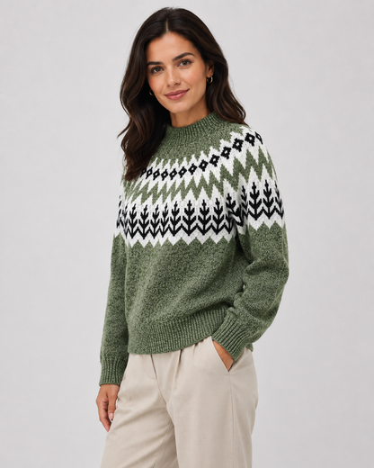Women's Fair Isle Sweater - Mock Neck Ribbed Knit