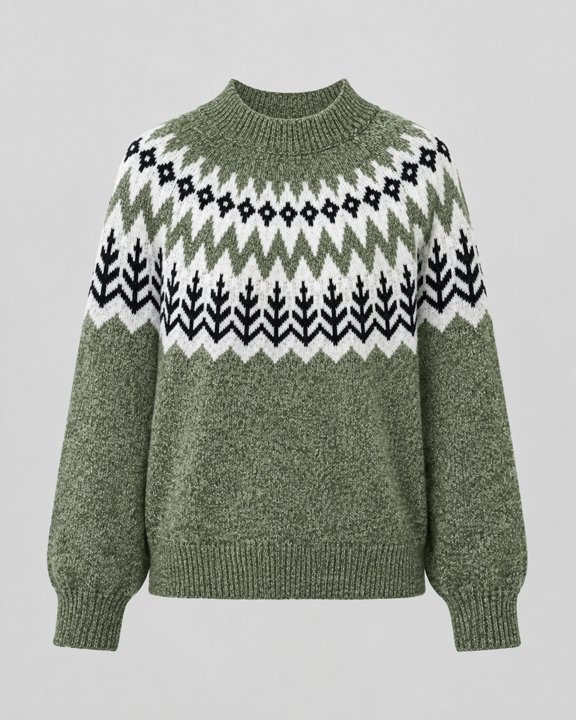 Women's Fair Isle Sweater - Mock Neck Ribbed Knit