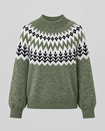Women's Fair Isle Sweater - Mock Neck Ribbed Knit