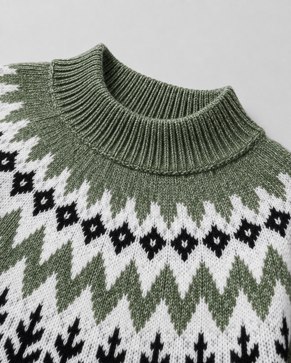 Women's Fair Isle Sweater - Mock Neck Ribbed Knit