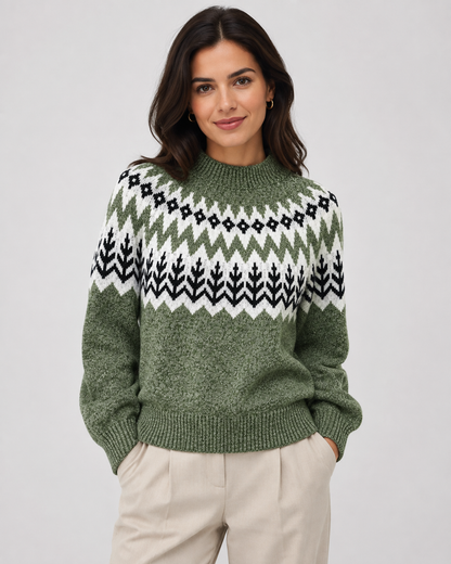 Women's Fair Isle Sweater - Mock Neck Ribbed Knit