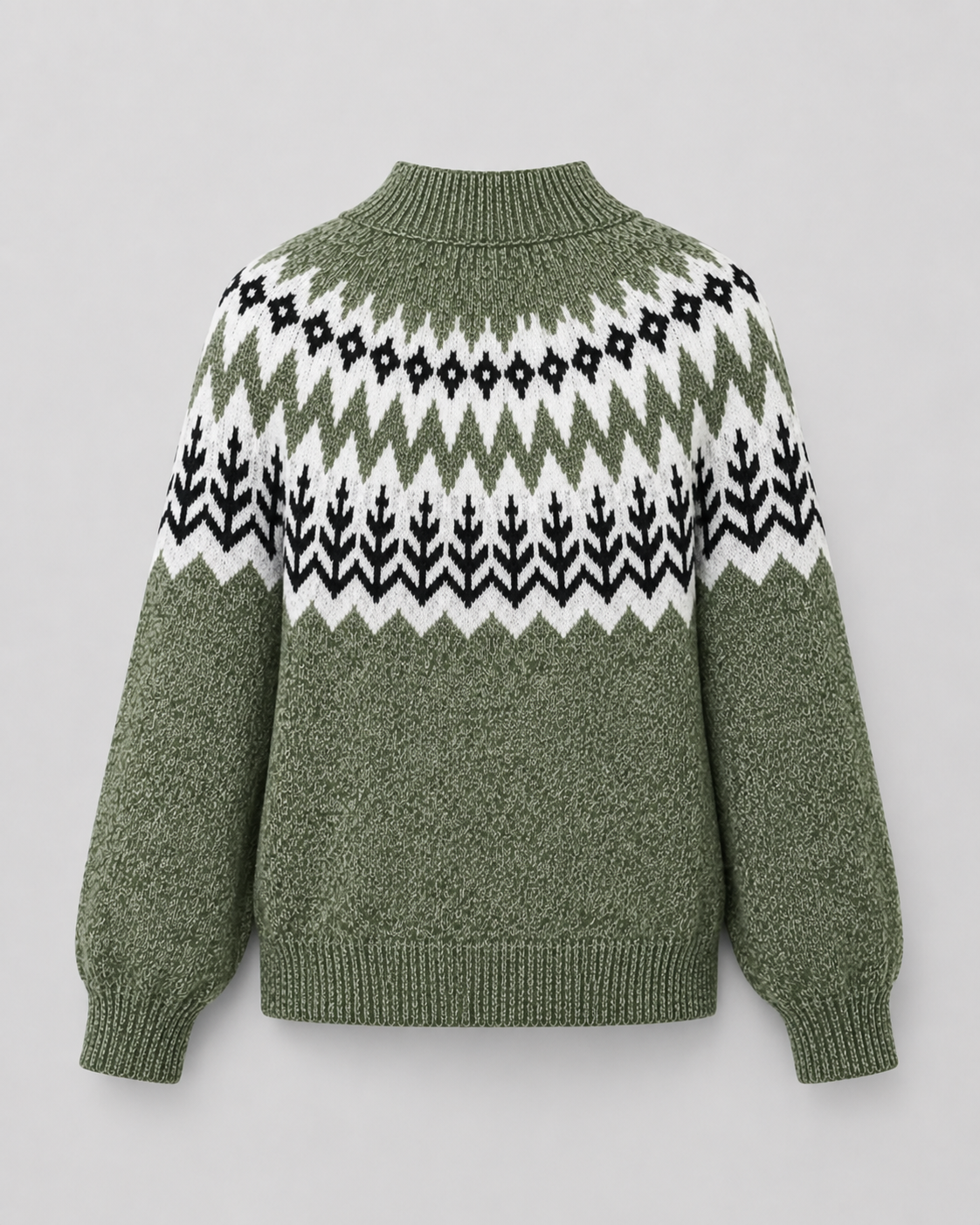 Women's Fair Isle Sweater - Mock Neck Ribbed Knit