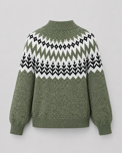 Women's Fair Isle Sweater - Mock Neck Ribbed Knit