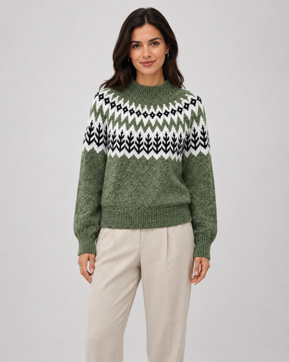 Women's Fair Isle Sweater - Mock Neck Ribbed Knit