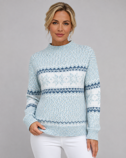 Women's Fair Isle Sweater - Ribbed Mock Neck Knit