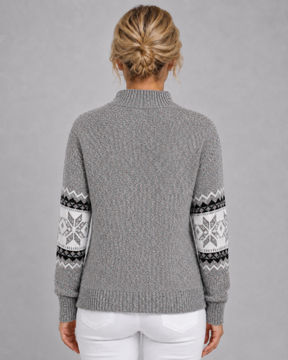 Women's Fair Isle Sweater - Ribbed Mock Neck Knit