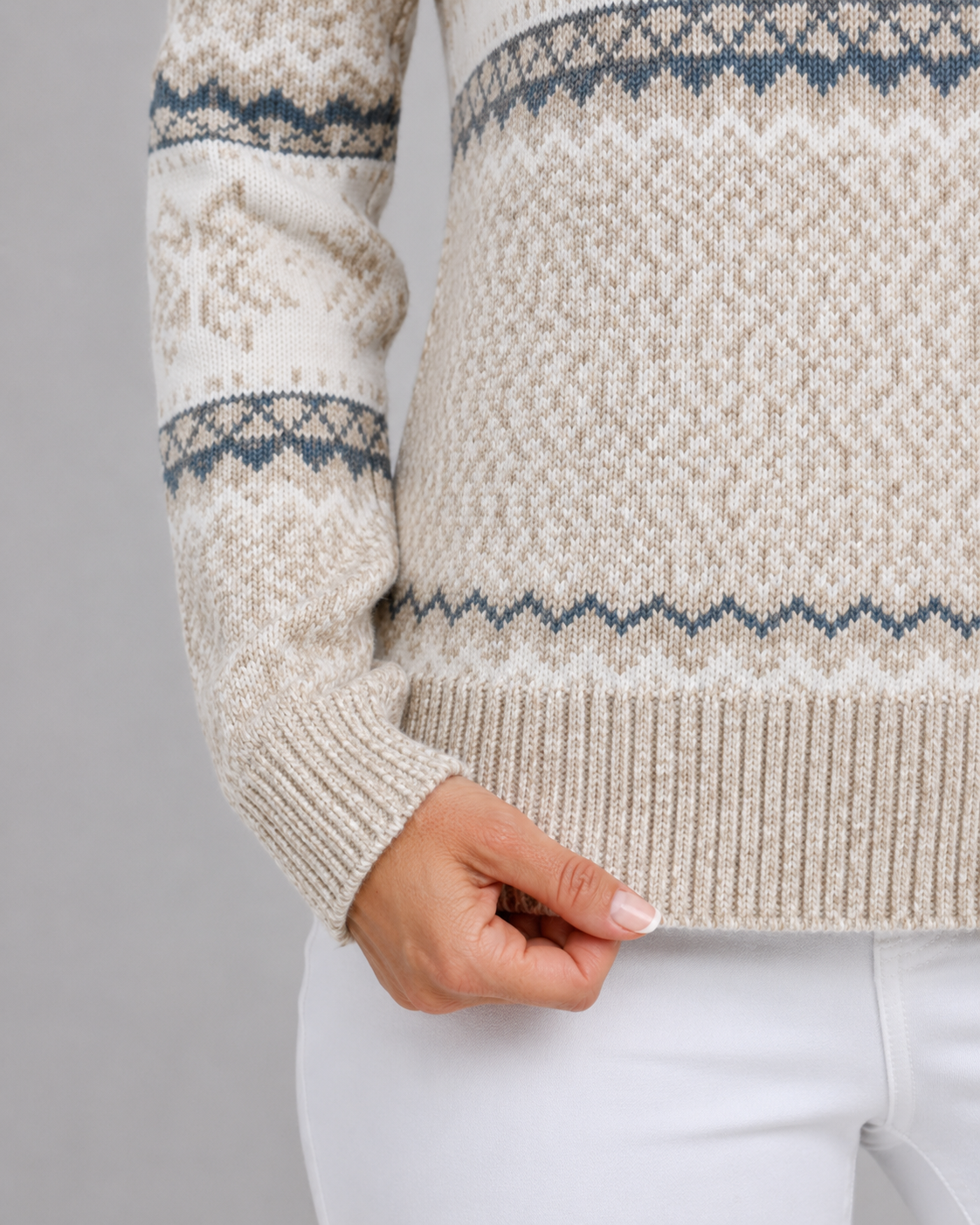 Women's Fair Isle Sweater - Ribbed Mock Neck Knit