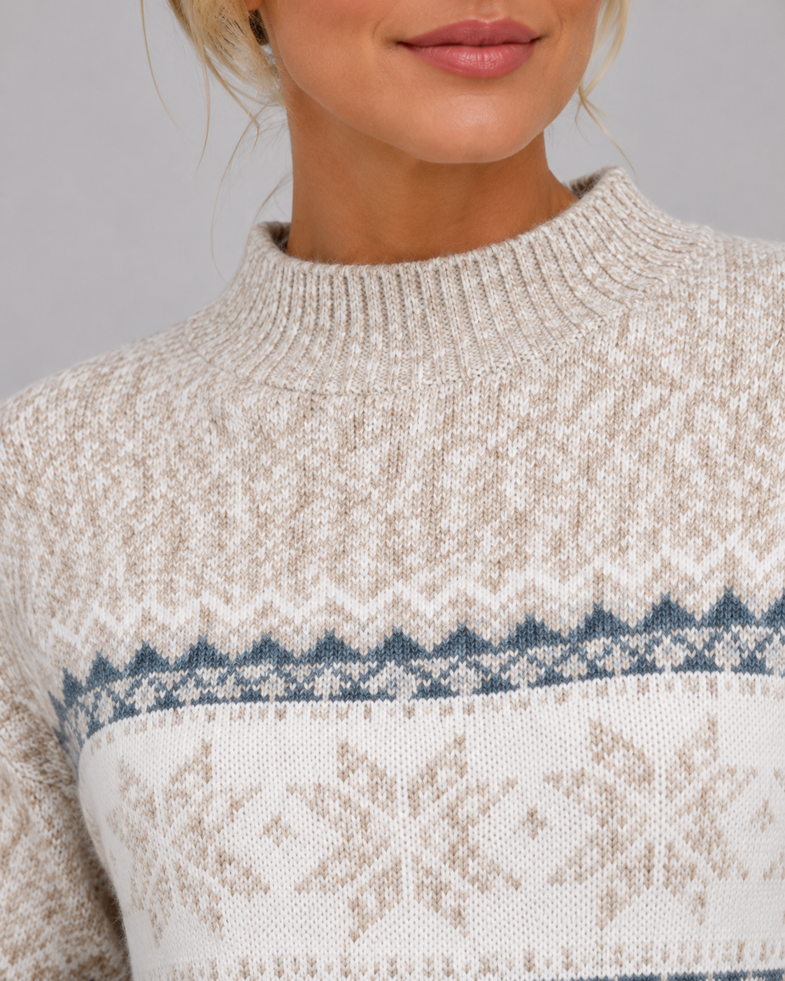 Women's Fair Isle Sweater - Ribbed Mock Neck Knit