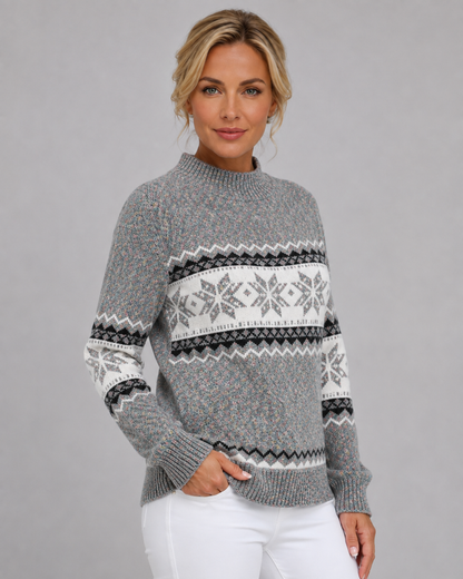Women's Fair Isle Sweater - Ribbed Mock Neck Knit