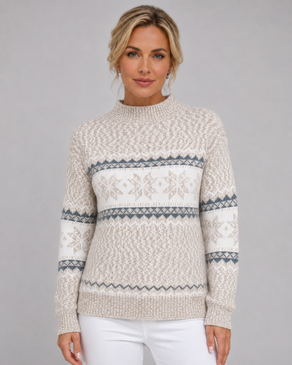 Women's Fair Isle Sweater - Ribbed Mock Neck Knit