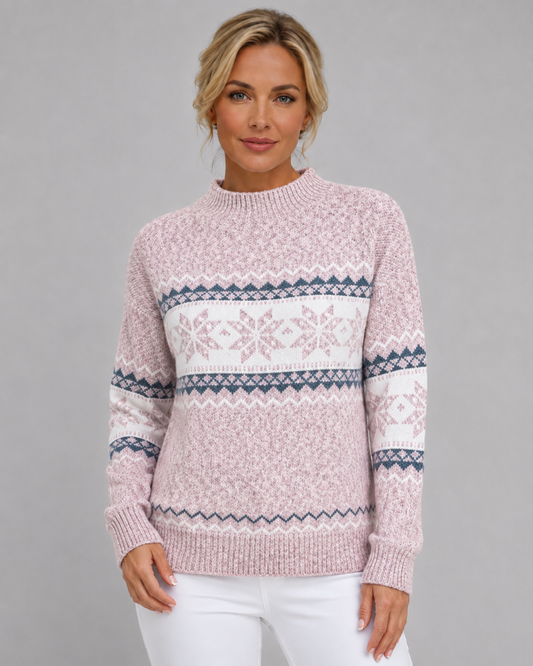 Women's Fair Isle Sweater - Ribbed Mock Neck Knit