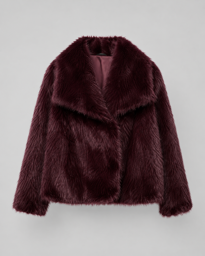 Women's Faux Fur Jacket - Cropped Wide Collar Winter Jacket