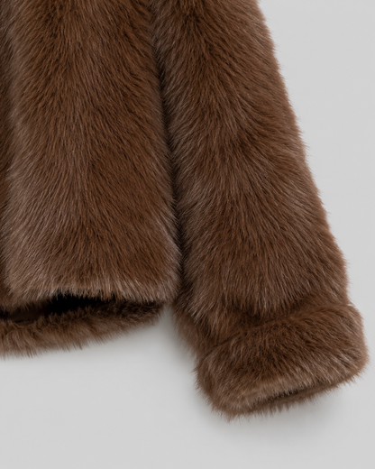 Women's Faux Fur Jacket - Cropped Wide Collar Winter Jacket