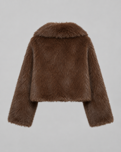 Women's Faux Fur Jacket - Cropped Wide Collar Winter Jacket