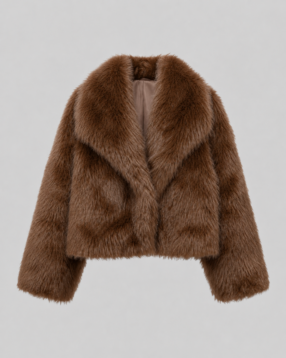 Women's Faux Fur Jacket - Cropped Wide Collar Winter Jacket