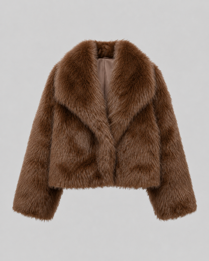 Women's Faux Fur Jacket - Cropped Wide Collar Winter Jacket