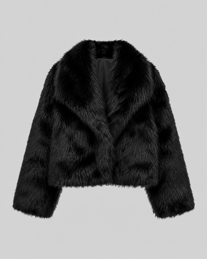 Women's Faux Fur Jacket - Cropped Wide Collar Winter Jacket
