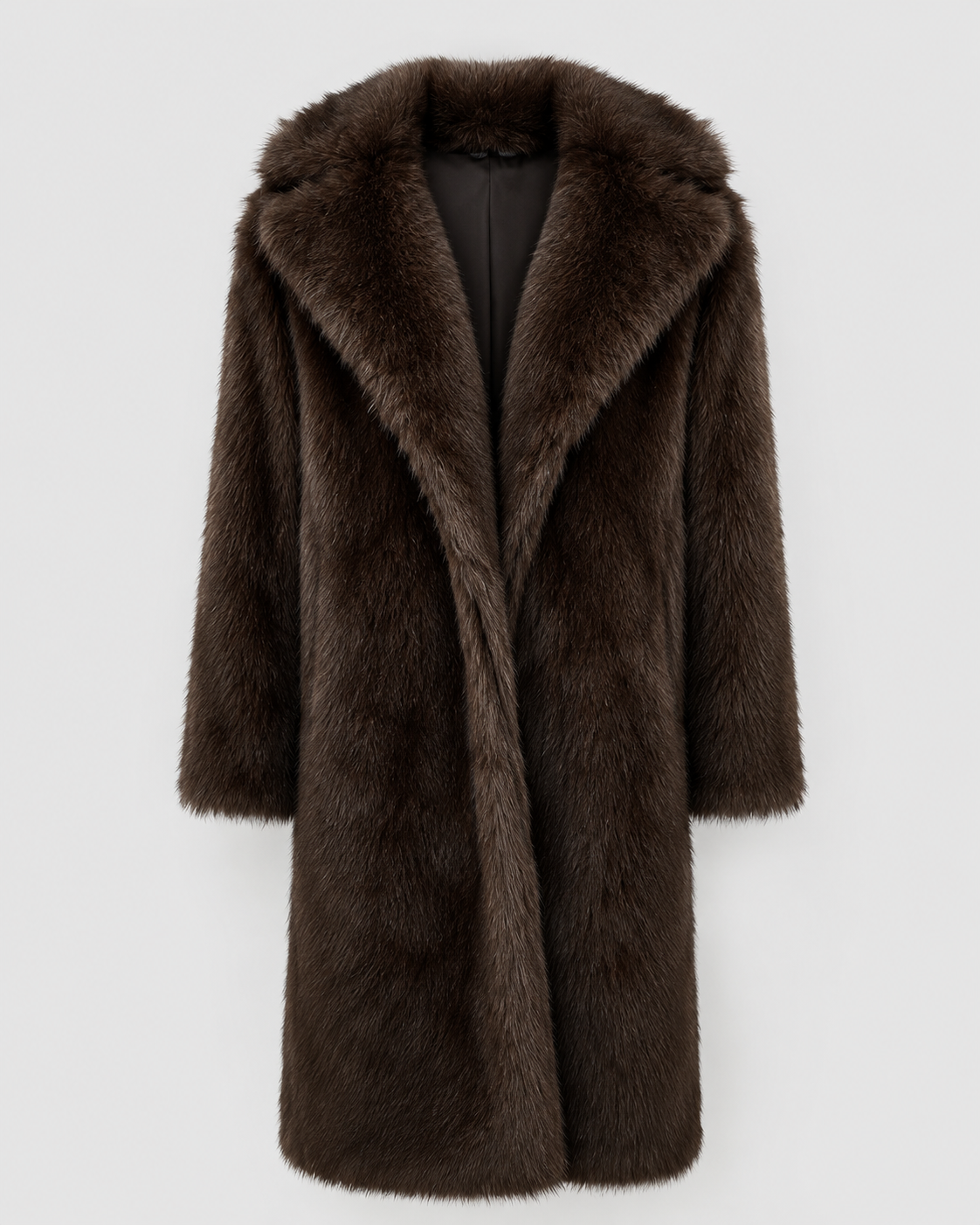 Women's Faux Fur Coat - Longline Winter Coat with Wide Collar