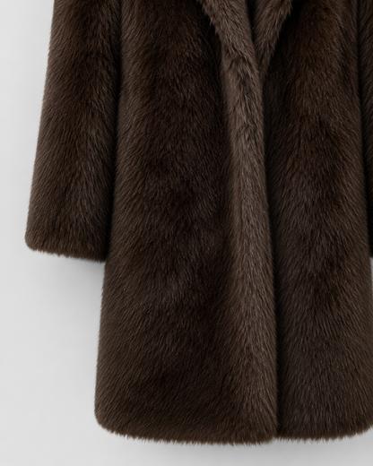 Women's Faux Fur Coat - Longline Winter Coat with Wide Collar