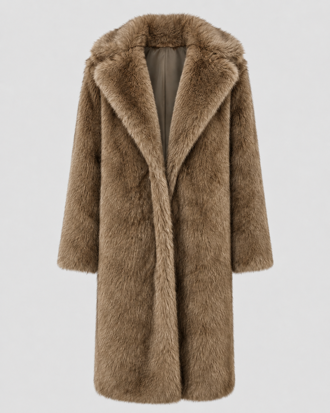 Women's Faux Fur Coat - Longline Winter Coat with Wide Collar