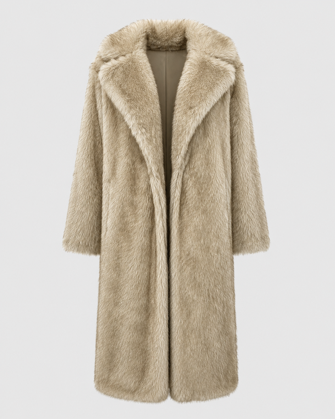 Women's Faux Fur Coat - Longline Winter Coat with Wide Collar
