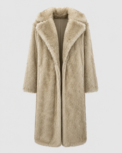 Women's Faux Fur Coat - Longline Winter Coat with Wide Collar