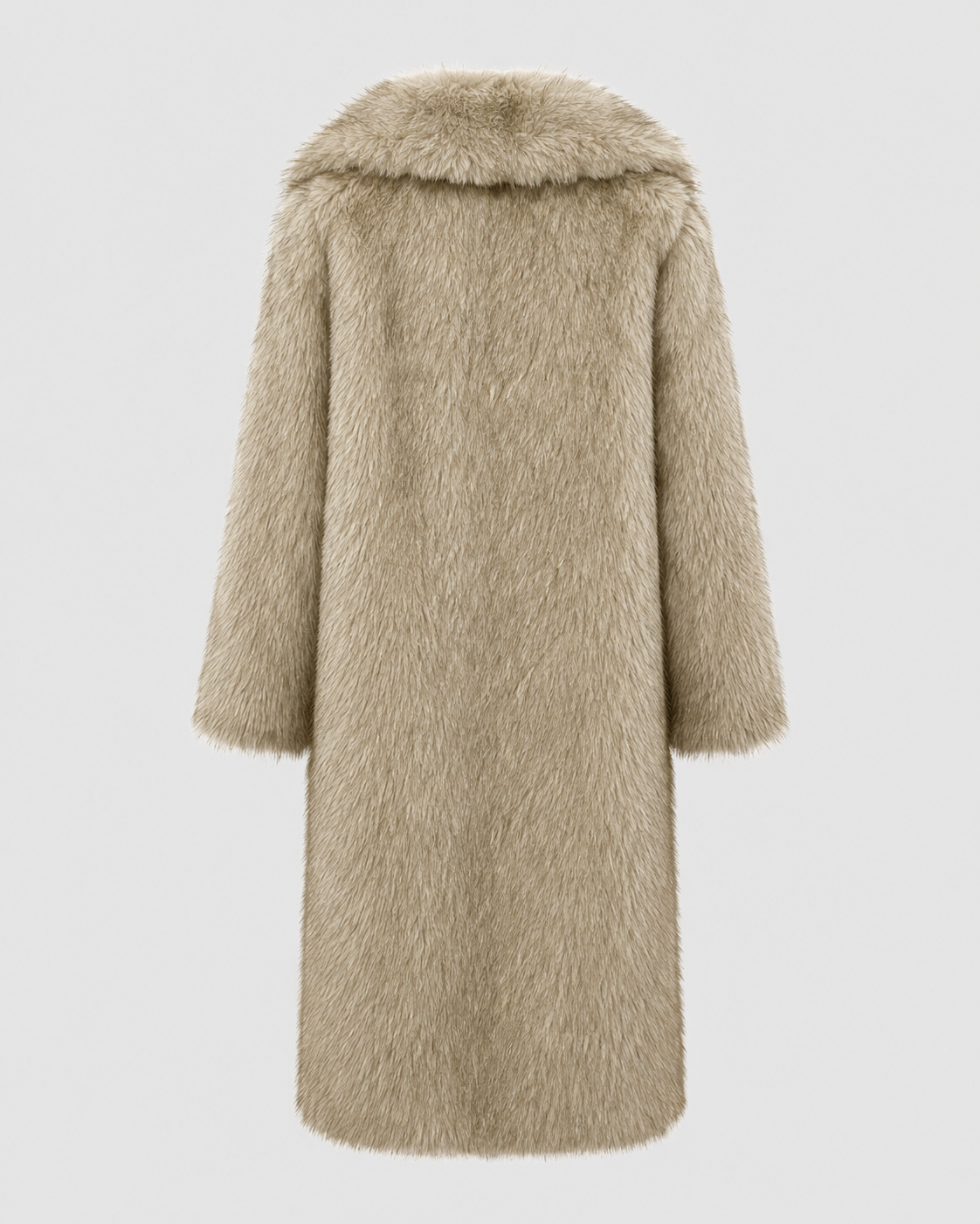 Women's Faux Fur Coat - Longline Winter Coat with Wide Collar
