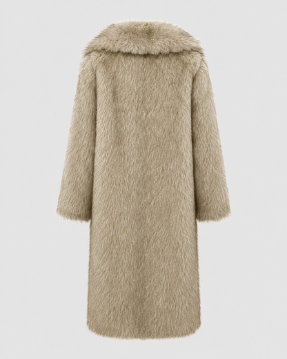 Women's Faux Fur Coat - Longline Winter Coat with Wide Collar