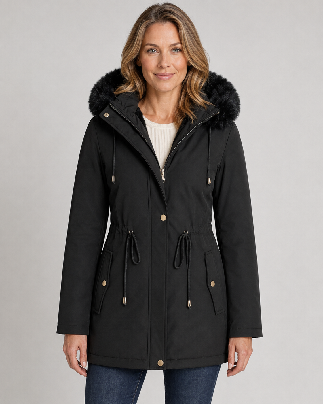 Women's Winter Parka - Faux Fur Lined Hooded Coat