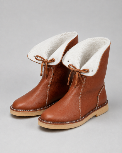 Women's Snow Boots - Fleece Lined Lace Up Mid Calf