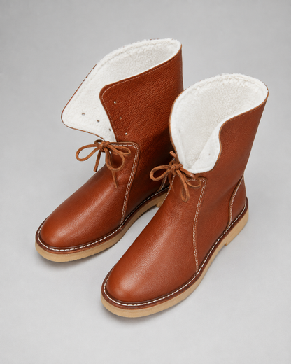 Women's Snow Boots - Fleece Lined Lace Up Mid Calf