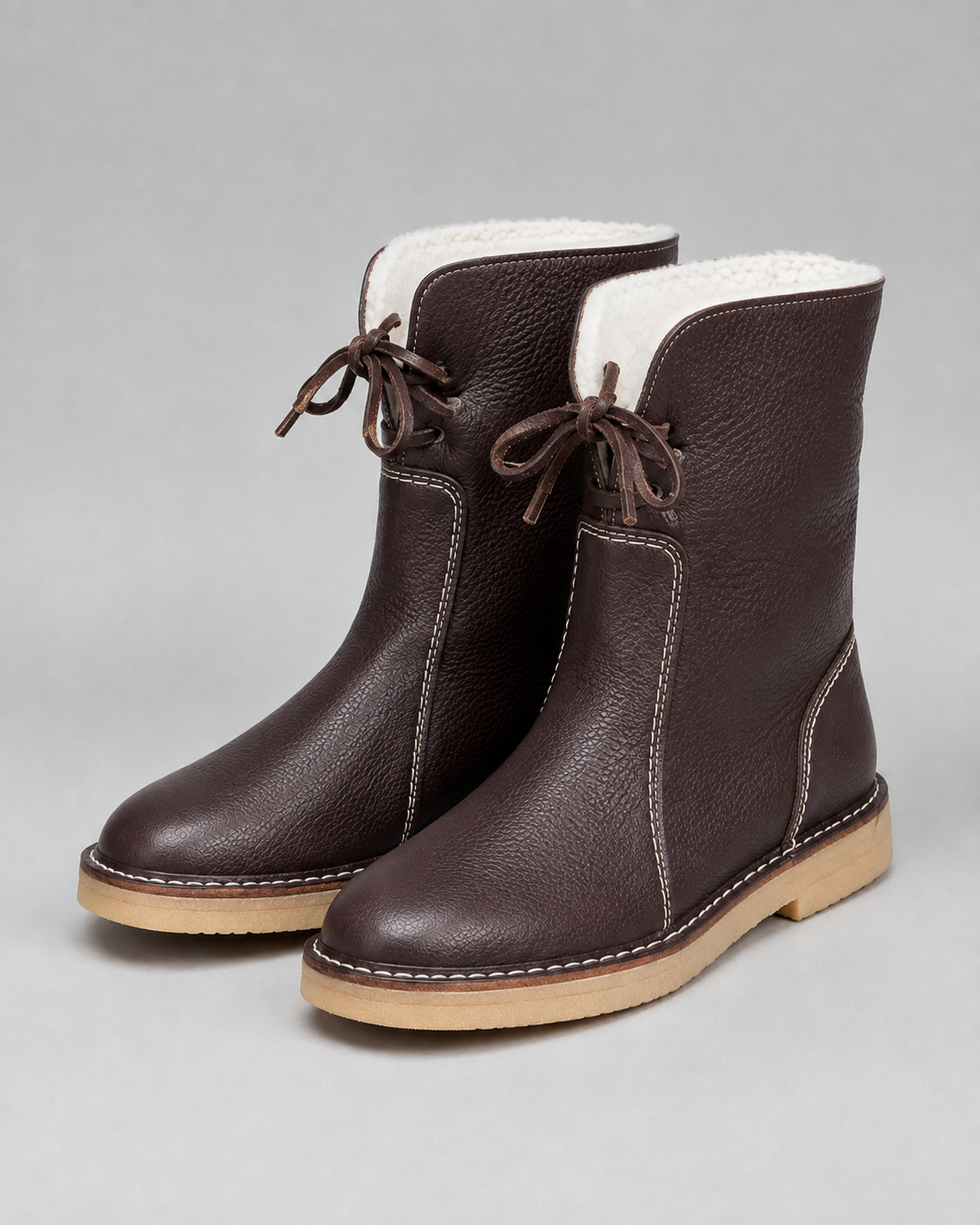 Women's Snow Boots - Fleece Lined Lace Up Mid Calf