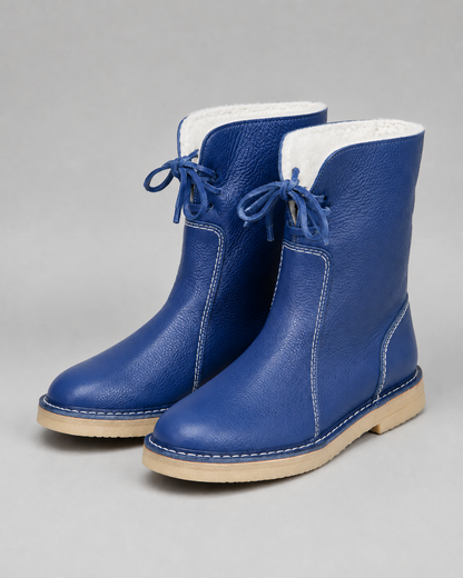 Women's Snow Boots - Fleece Lined Lace Up Mid Calf