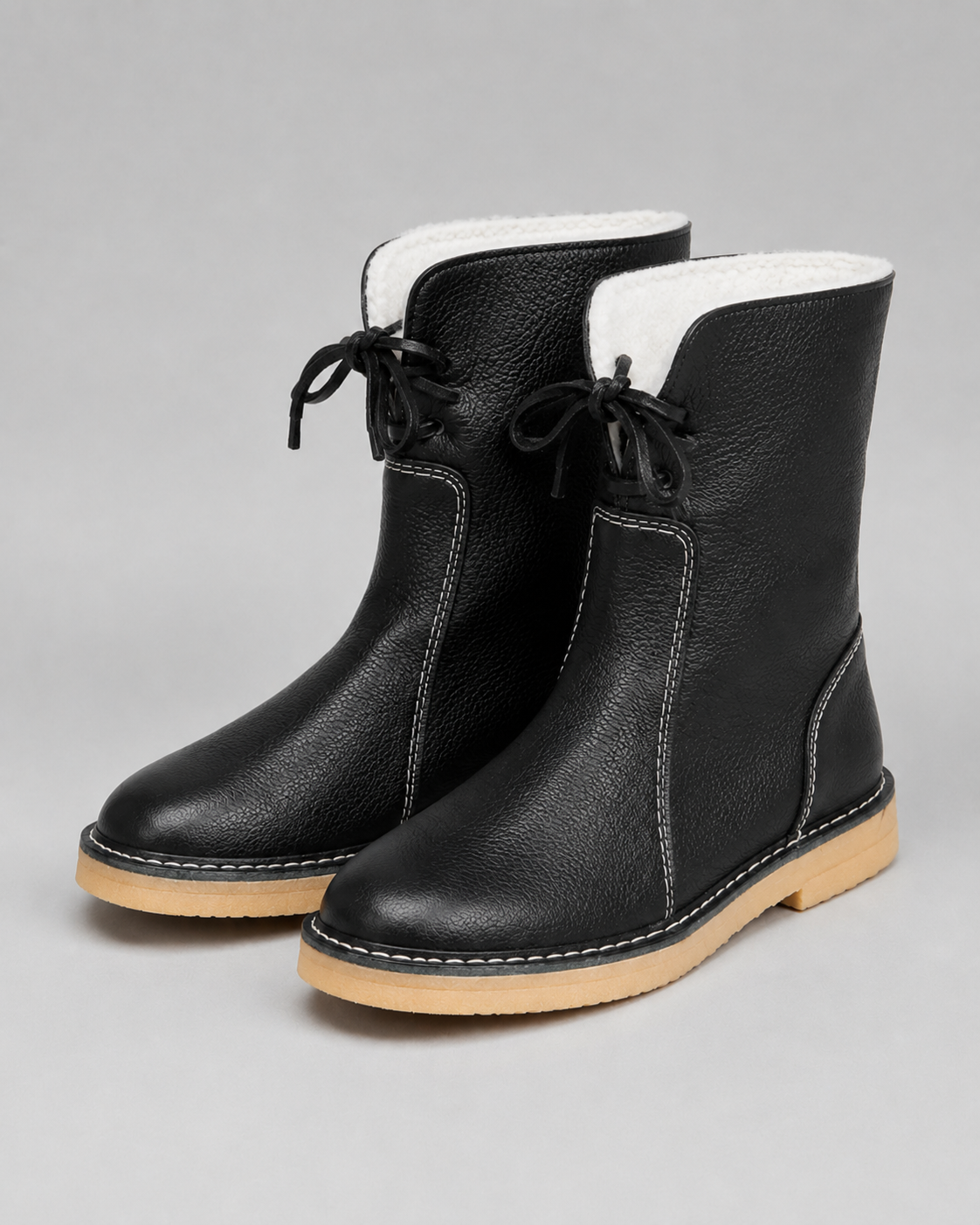 Women's Snow Boots - Fleece Lined Lace Up Mid Calf