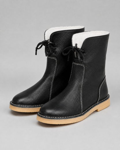Women's Snow Boots - Fleece Lined Lace Up Mid Calf
